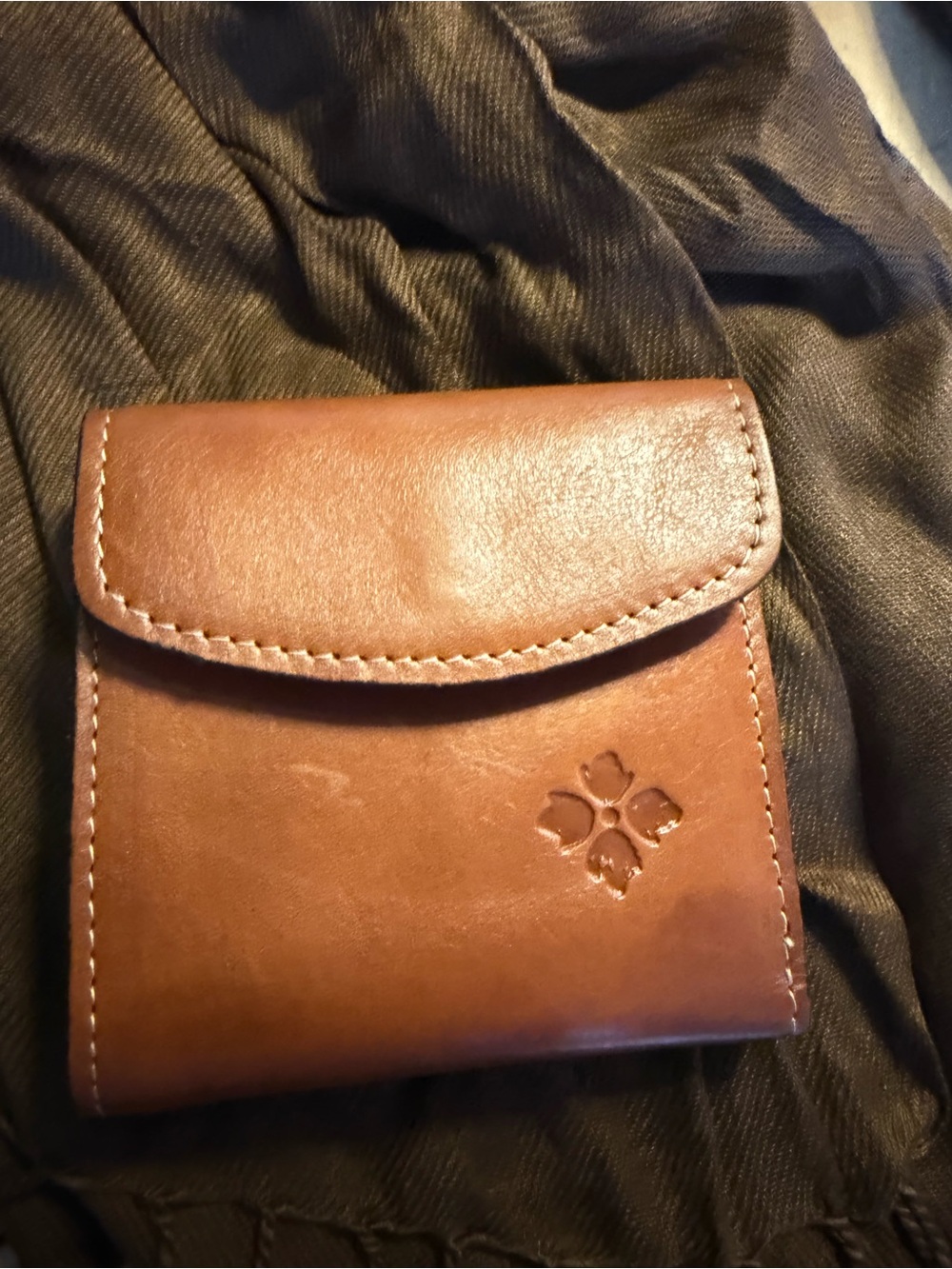 Patricia Nash Brown Leather Flap Wallet with Embossed Clover